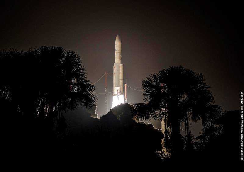The Ariane5 takes off from Kourou in Guyana.  Image: ESA / Arianespace.